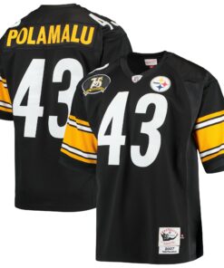 Men's Pittsburgh Steelers 2007 Troy Polamalu Mitchell & Ness Black Throwback Retired Player Jersey JS6425 nicesnker