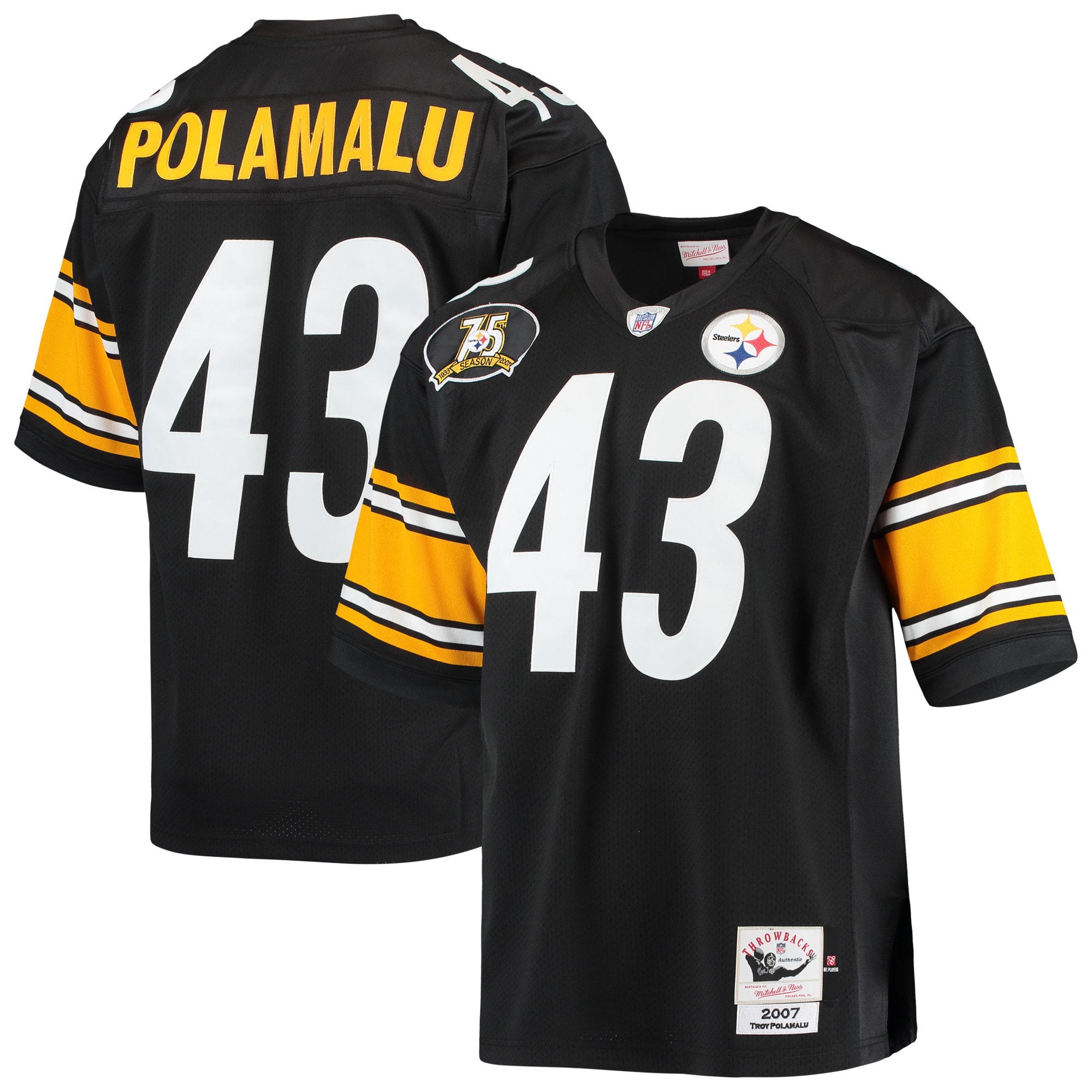 Men's Pittsburgh Steelers 2007 Troy Polamalu Mitchell & Ness Black Throwback Retired Player Jersey JS6425 nicesnker