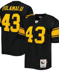 Men's Pittsburgh Steelers 2008 Troy Polamalu Mitchell & Ness Black Throwback Retired Player Jersey JS9531 nicesnker