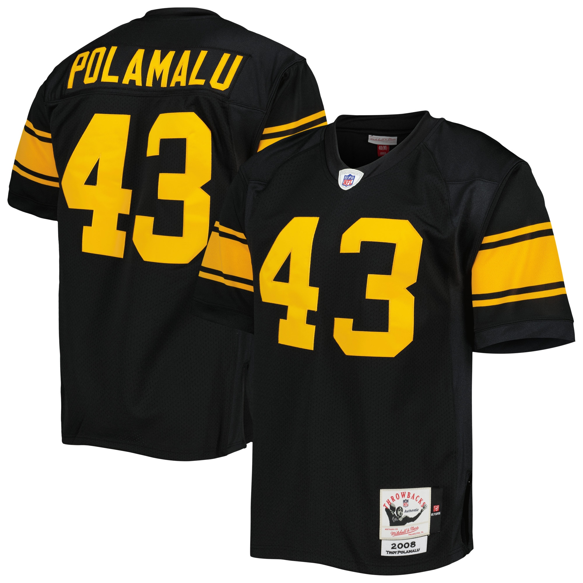Men's Pittsburgh Steelers 2008 Troy Polamalu Mitchell & Ness Black Throwback Retired Player Jersey JS9531 nicesnker