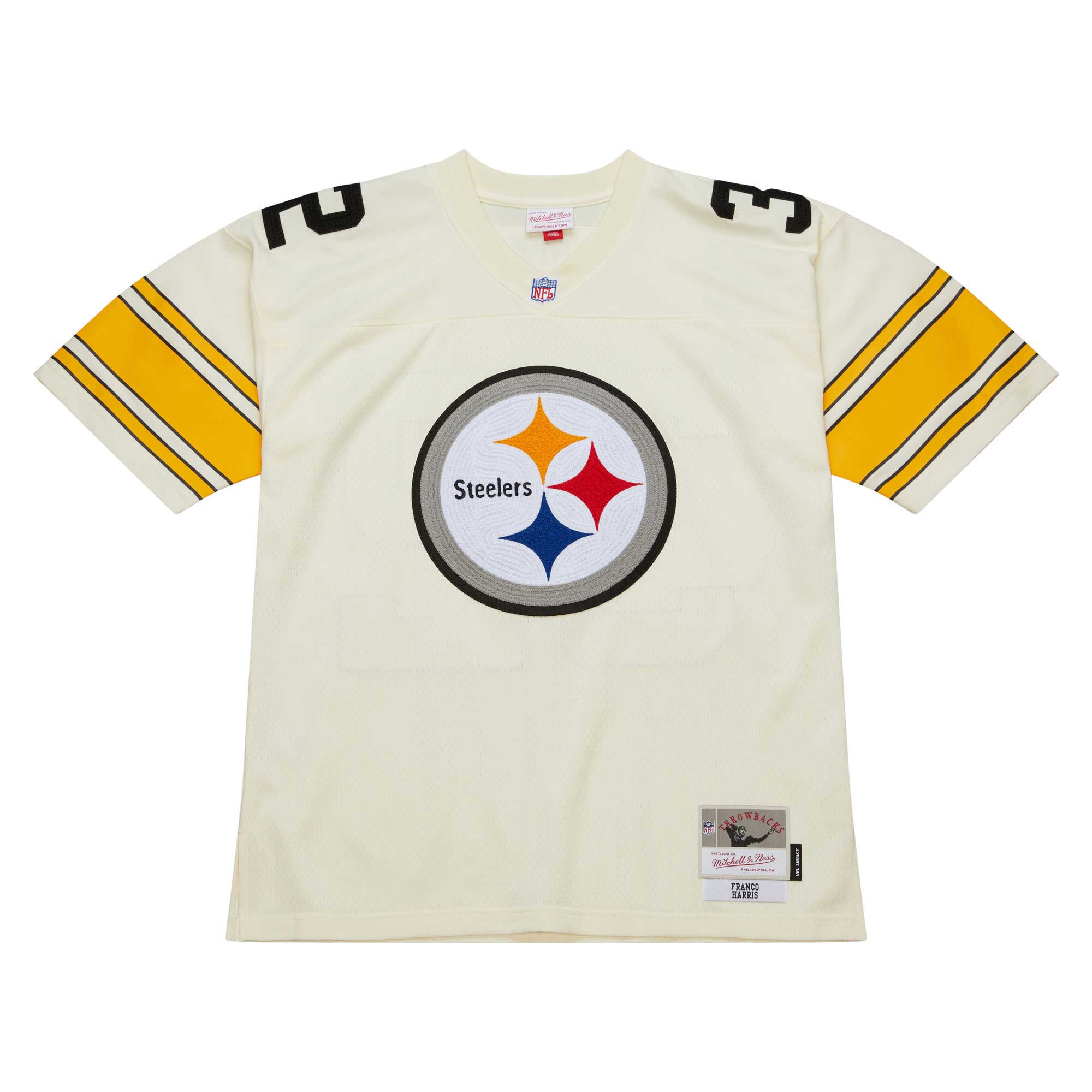 Men's Pittsburgh Steelers Franco Harris Mitchell & Ness Cream Chainstitch Legacy Jersey JS9815 nicesnker - Image 2