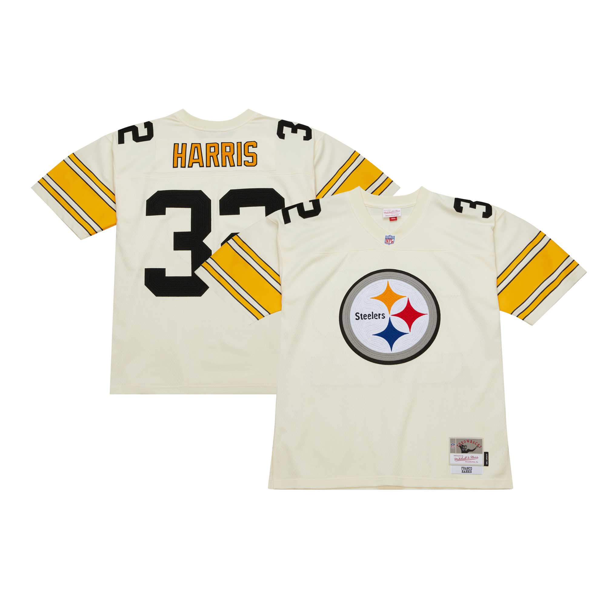 Men's Pittsburgh Steelers Franco Harris Mitchell & Ness Cream Chainstitch Legacy Jersey JS9815 nicesnker