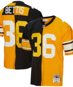 Men's Pittsburgh Steelers Jerome Bettis Mitchell & Ness Black/Gold 1996 Split Legacy Jersey JS8881 nicesnker