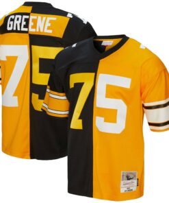 Men's Pittsburgh Steelers Joe Greene Mitchell & Ness Black/Gold 1976 Split Legacy Jersey JS6653 nicesnker