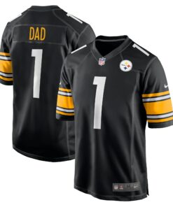 Men's Pittsburgh Steelers Number 1 Dad Black Game Jersey JS9774 nicesnker