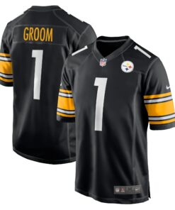 Men's Pittsburgh Steelers Number 1 Groom Black Game Jersey JS5733 nicesnker