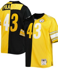 Men's Pittsburgh Steelers Troy Polamalu Mitchell & Ness Black/Gold Big & Tall Split Legacy Retired Player Jersey JS9278 nicesnker