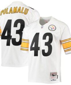 Men's Pittsburgh Steelers Troy Polamalu Mitchell & Ness White Legacy Jersey JS8218 nicesnker