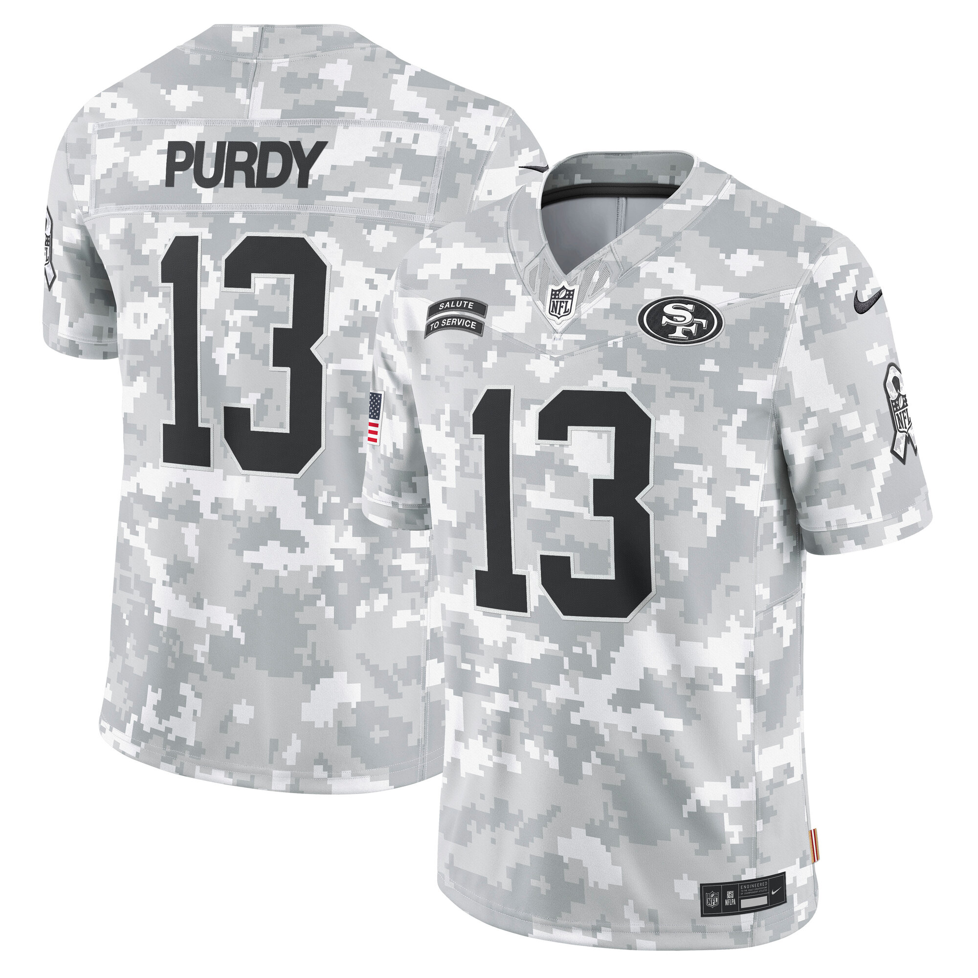 Men's San Francisco 49ers Brock Purdy Arctic Camo 2024 Salute to Service Limited Jersey JS1886 nicesnker