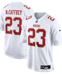 Men's San Francisco 49ers Christian McCaffrey Tundra White Fashion Game Jersey JS7803 nicesnker