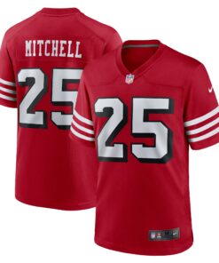 Men's San Francisco 49ers Elijah Mitchell Scarlet Alternate Team Game Jersey JS8883 nicesnker