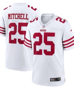 Men's San Francisco 49ers Elijah Mitchell White Player Game Jersey JS9825 nicesnker