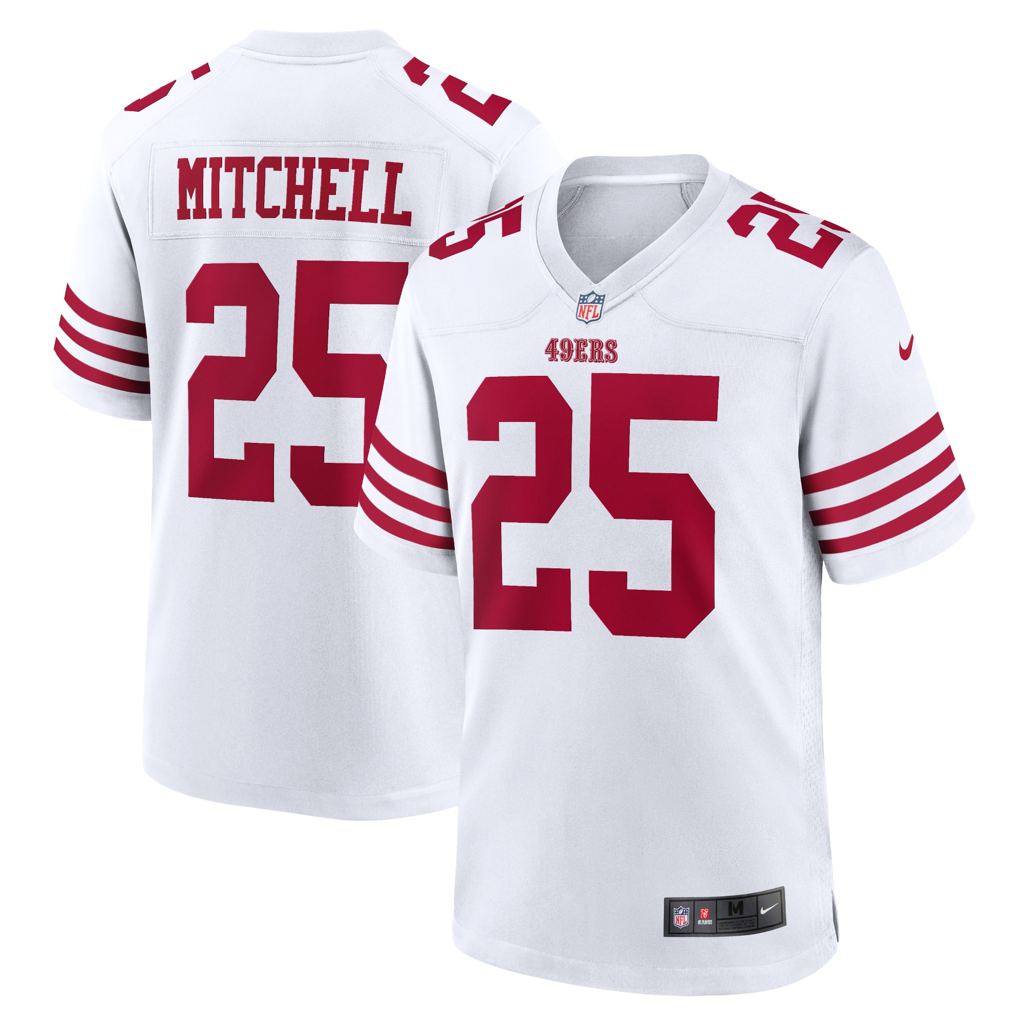Men's San Francisco 49ers Elijah Mitchell White Player Game Jersey JS9825 nicesnker