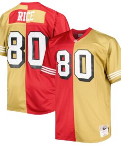 Men's San Francisco 49ers Jerry Rice Mitchell & Ness Scarlet/Gold Big & Tall Split Legacy Retired Player Jersey JS2883 nicesnker