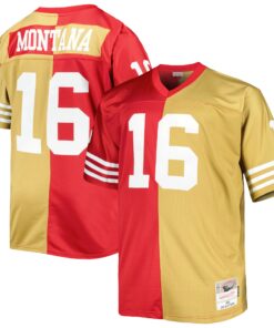 Men's San Francisco 49ers Joe Montana Mitchell & Ness Scarlet/Gold Big & Tall Split Legacy Retired Player Jersey JS9860 nicesnker