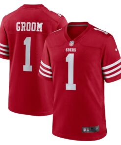 Men's San Francisco 49ers Number 1 Groom Scarlet Game Jersey JS2672 nicesnker