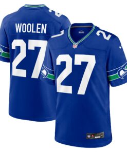 Men's Seattle Seahawks Tariq Woolen Royal Throwback Player Game Jersey JS4515 nicesnker