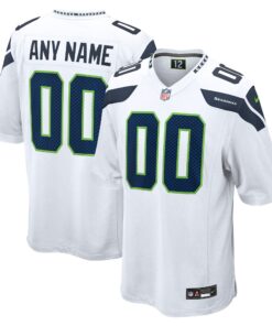 Men's Seattle Seahawks White Custom Game Jersey JS2506 nicesnker