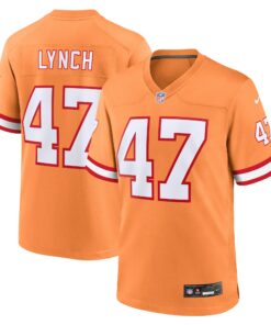Men's Tampa Bay Buccaneers John Lynch Orange Throwback Game Jersey JS4680 nicesnker