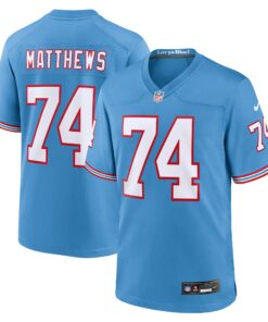 Men's Tennessee Titans Bruce Matthews Light Blue Oilers Throwback Retired Player Game Jersey JS3845 nicesnker