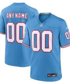 Men's Tennessee Titans Light Blue Oilers Throwback Custom Game Jersey JS5679 nicesnker