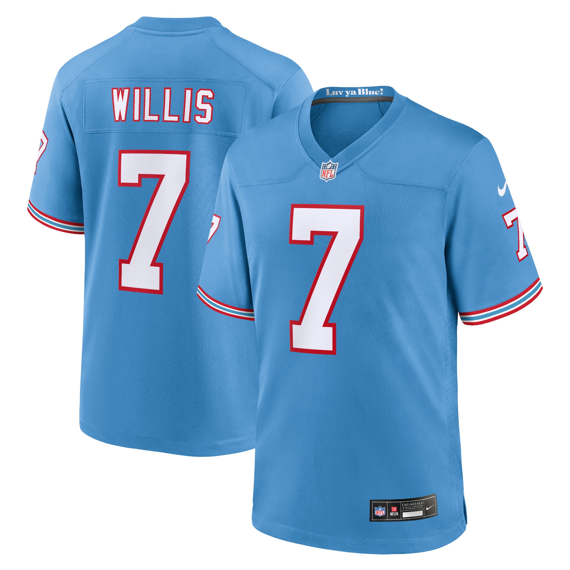 Men's Tennessee Titans Malik Willis Light Blue Oilers Throwback Alternate Game Player Jersey JS4219 nicesnker