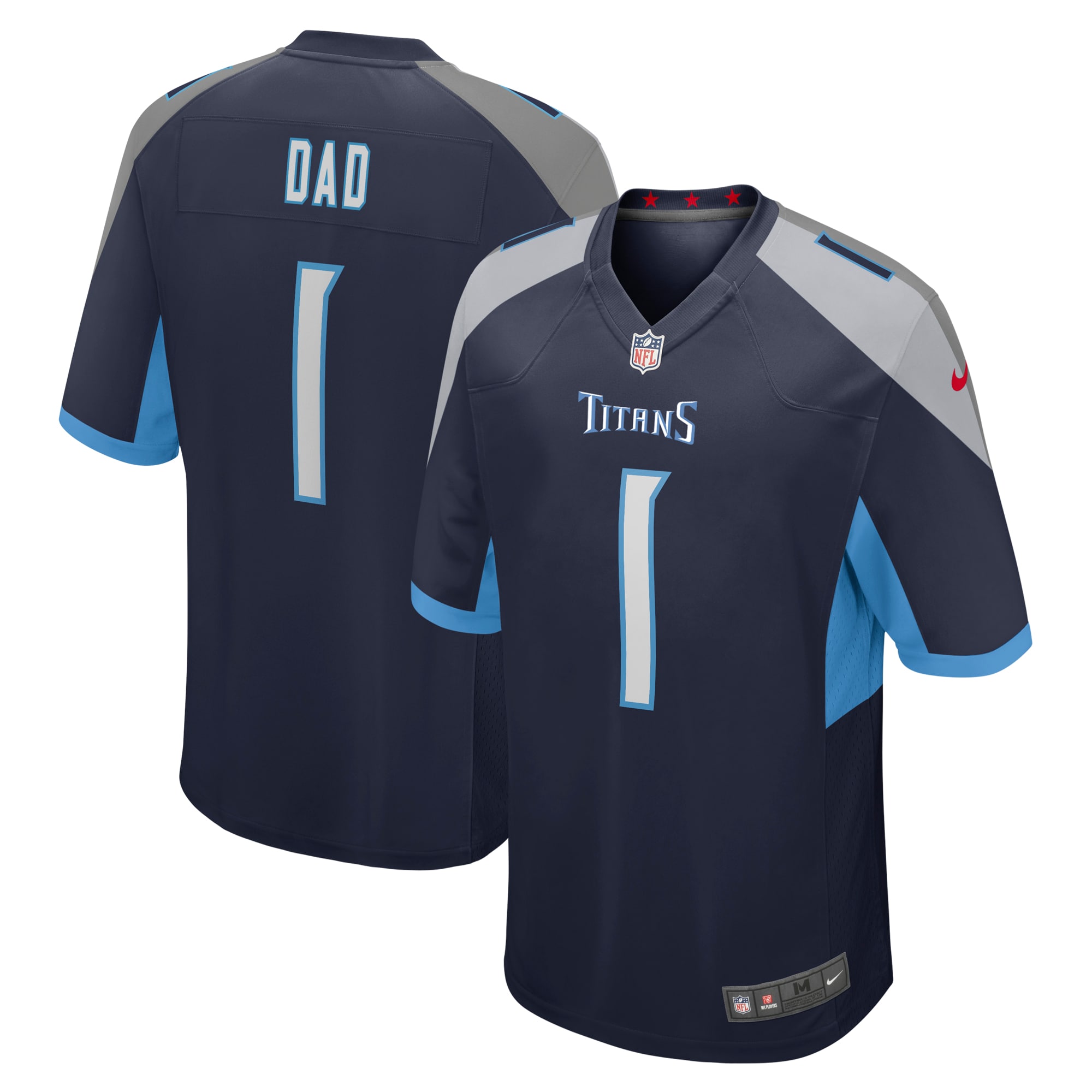 Men's Tennessee Titans Number 1 Dad Navy Game Jersey JS8326 nicesnker