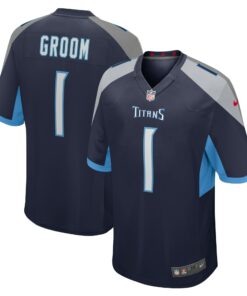 Men's Tennessee Titans Number 1 Groom Navy Game Jersey JS3402 nicesnker