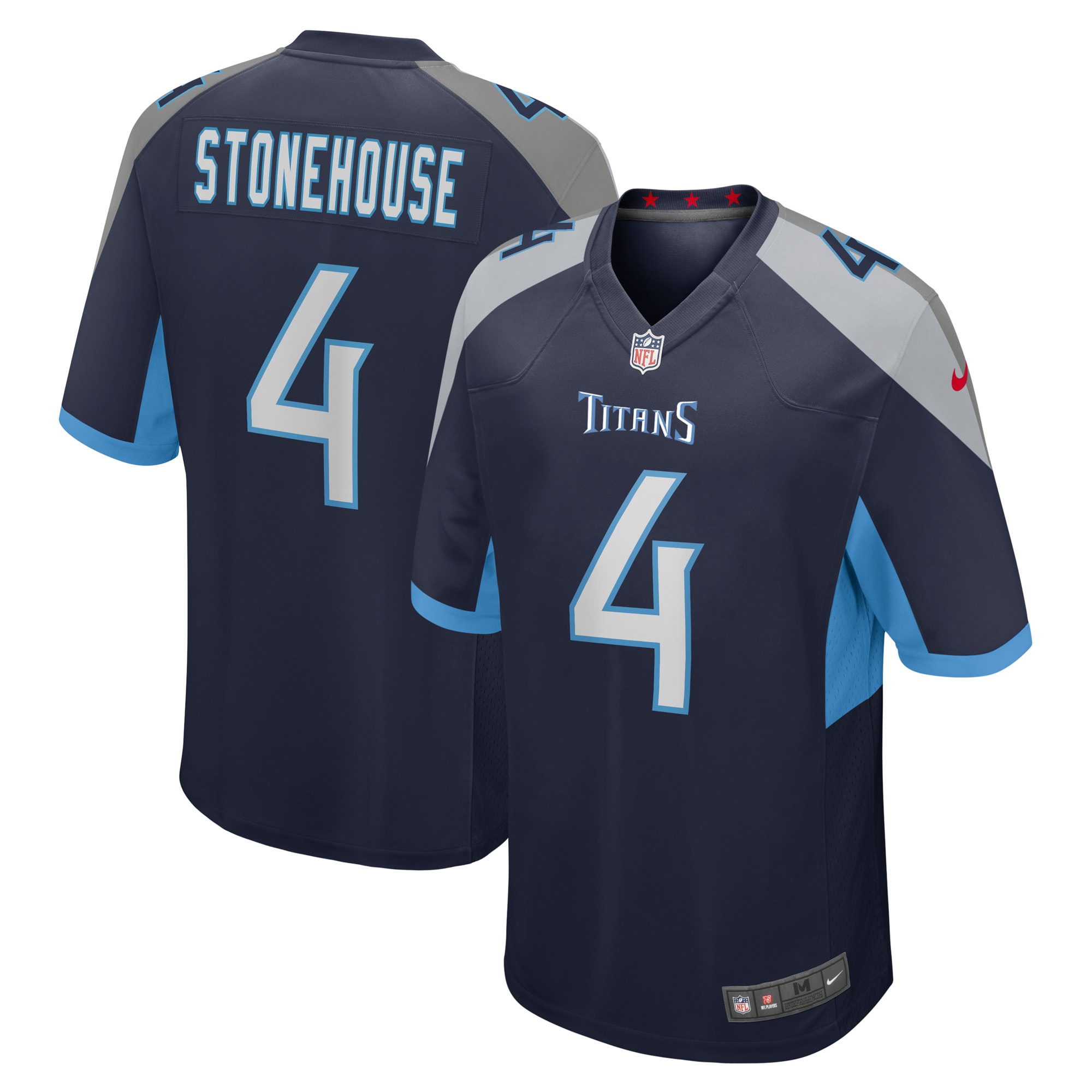 Men's Tennessee Titans Ryan Stonehouse Navy Game Player Jersey JS9228 nicesnker