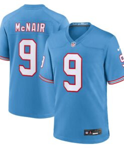 Men's Tennessee Titans Steve McNair Light Blue Oilers Throwback Retired Player Game Jersey JS5715 nicesnker