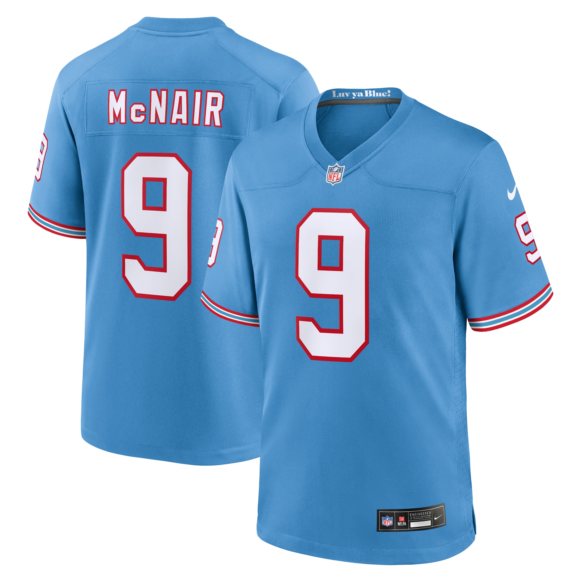 Men's Tennessee Titans Steve McNair Light Blue Oilers Throwback Retired Player Game Jersey JS5715 nicesnker