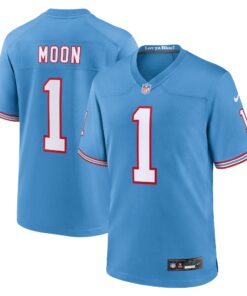 Men's Tennessee Titans Warren Moon Light Blue Oilers Throwback Retired Player Game Jersey JS2531 nicesnker