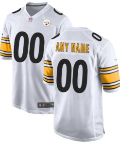 Men's White Pittsburgh Steelers Away Custom Game Jersey JS1533 nicesnker