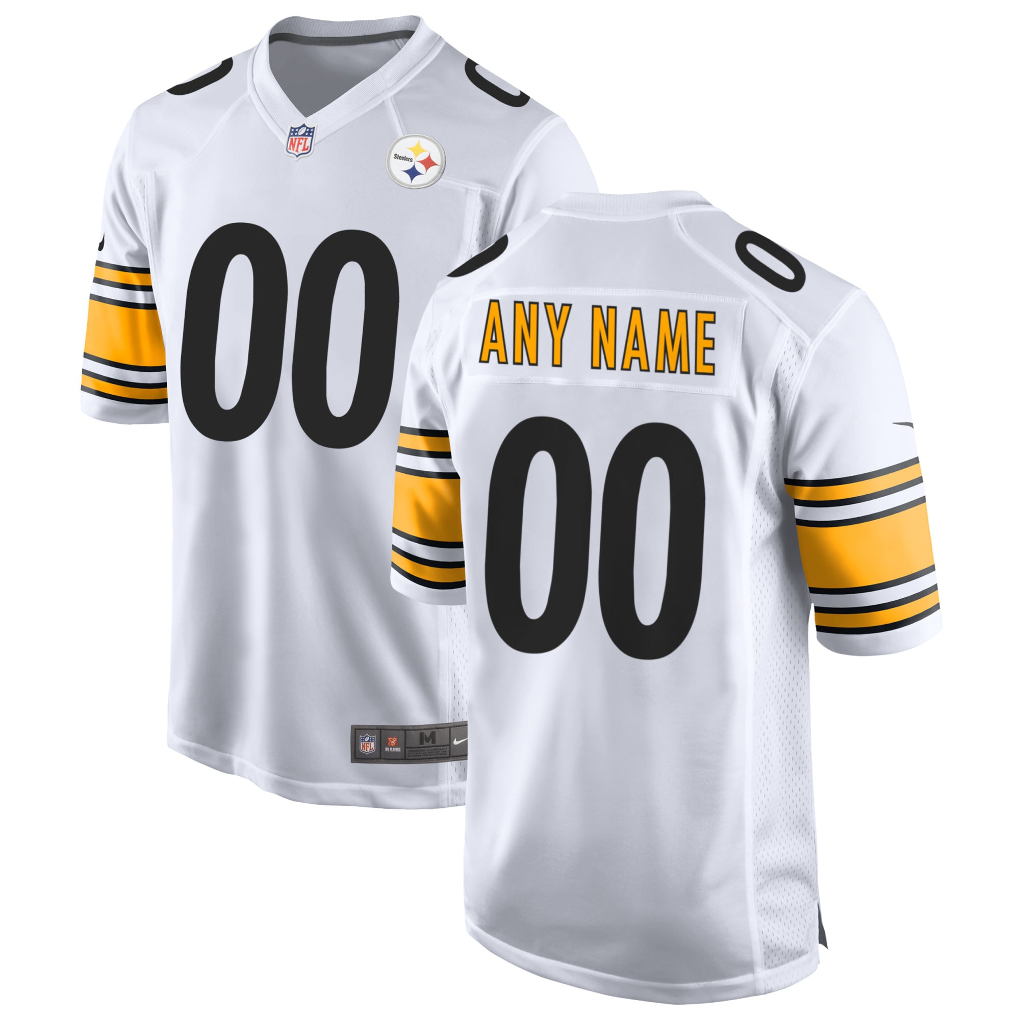 Men's White Pittsburgh Steelers Away Custom Game Jersey JS1533 nicesnker