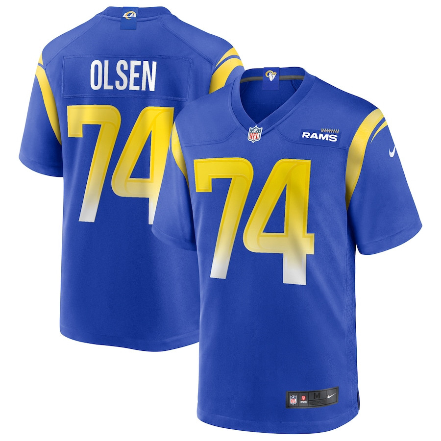 Merlin Olsen 74 Los Angeles Rams Men Game Retired Jersey - Royal JS3105 nicesnker