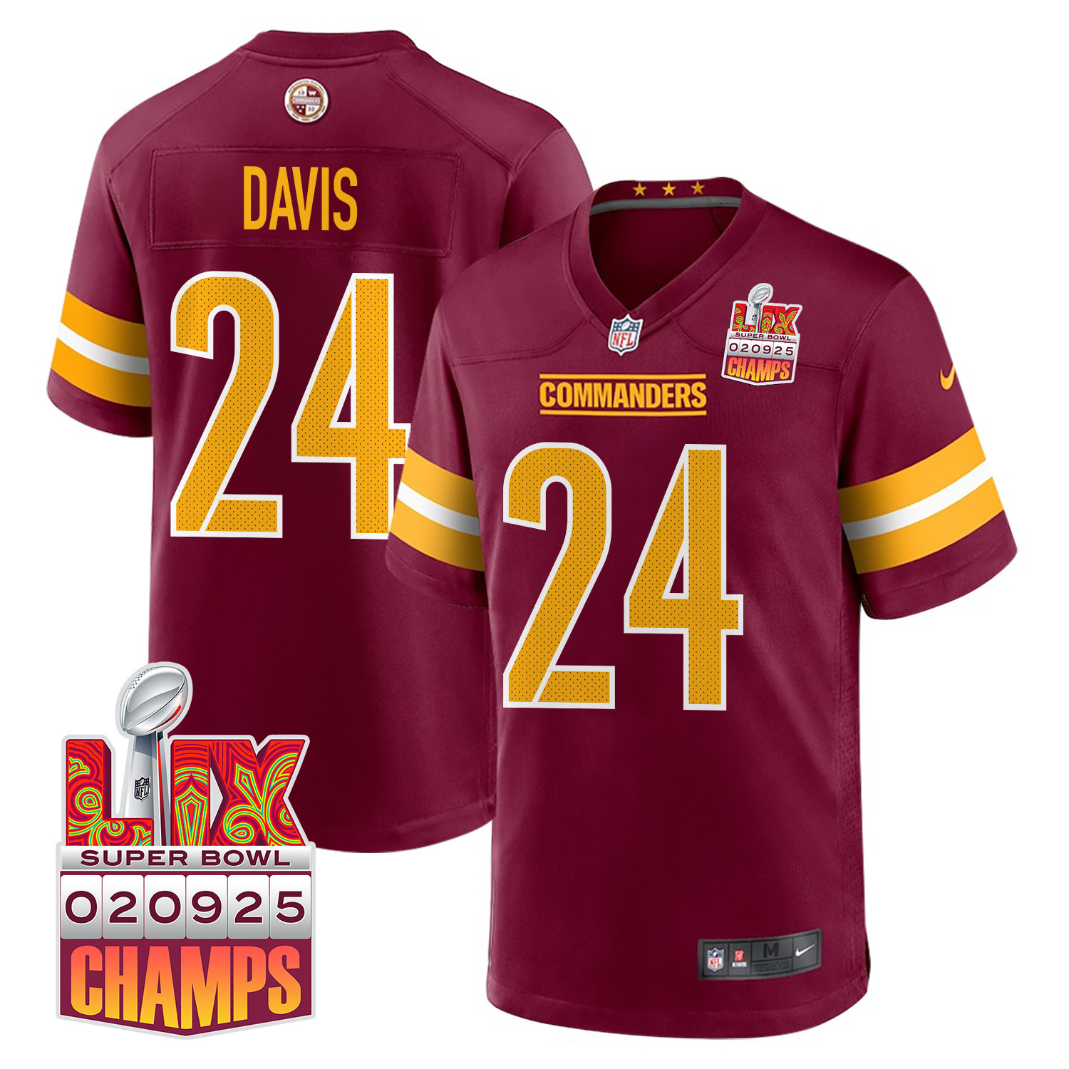 Michael Davis 24 Washington Commanders Super Bowl LIX Champions Patch Game Men Jersey - Burgundy JS1261 nicesnker