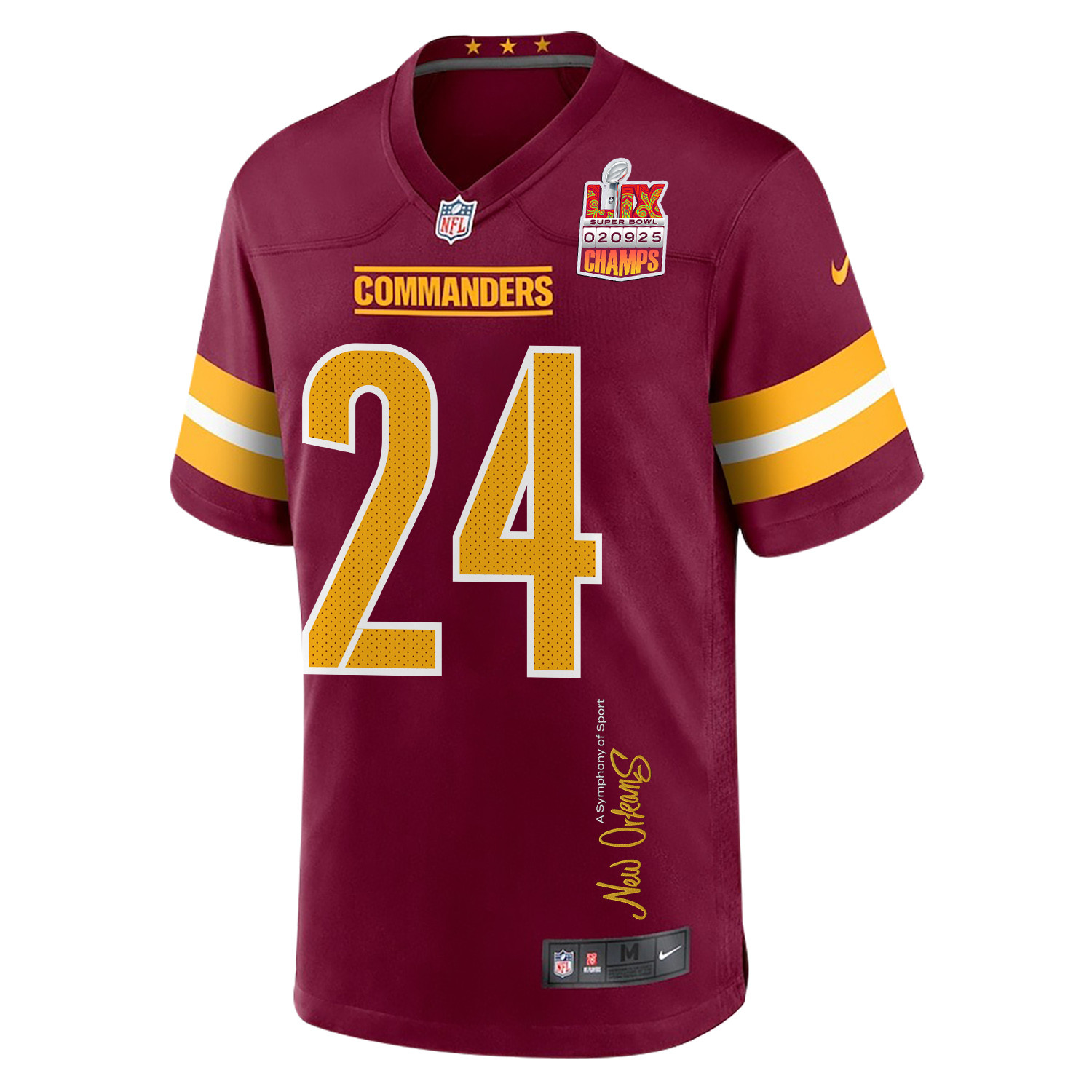 Michael Davis 24 Washington Commanders Super Bowl LIX Champions Patch 'New Orleans - A Symphony of Sport' EMBROIDERED Game Men Jersey - Burgundy JS1872 nicesnker - Image 3