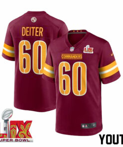 Michael Deiter #60 Washington Commanders Super Bowl LIX Youth Jersey - Burgundy JS8287 nicesnker