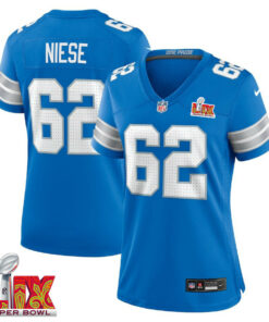 Michael Niese #62 Detroit Lions Super Bowl LIX Women's Jersey - Blue JS9943 nicesnker