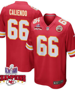 Mike Caliendo 66 Kansas City Chiefs Super Bowl LVIII Champions 4 Stars Patch Game Men Jersey - Red JS8201 nicesnker