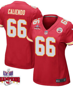Mike Caliendo 66 Kansas City Chiefs Super Bowl LVIII Champions 4 Stars Patch Game Women Jersey - Red JS4749 nicesnker