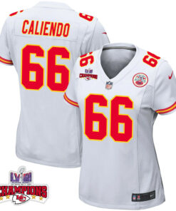 Mike Caliendo 66 Kansas City Chiefs Super Bowl LVIII Champions 4 Stars Patch Game Women Jersey - White JS8263 nicesnker