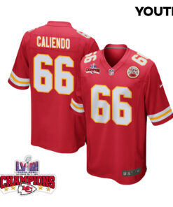 Mike Caliendo 66 Kansas City Chiefs Super Bowl LVIII Champions 4 Stars Patch Game YOUTH Jersey - Red JS8282 nicesnker