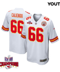 Mike Caliendo 66 Kansas City Chiefs Super Bowl LVIII Champions 4 Stars Patch Game YOUTH Jersey - White JS9716 nicesnker