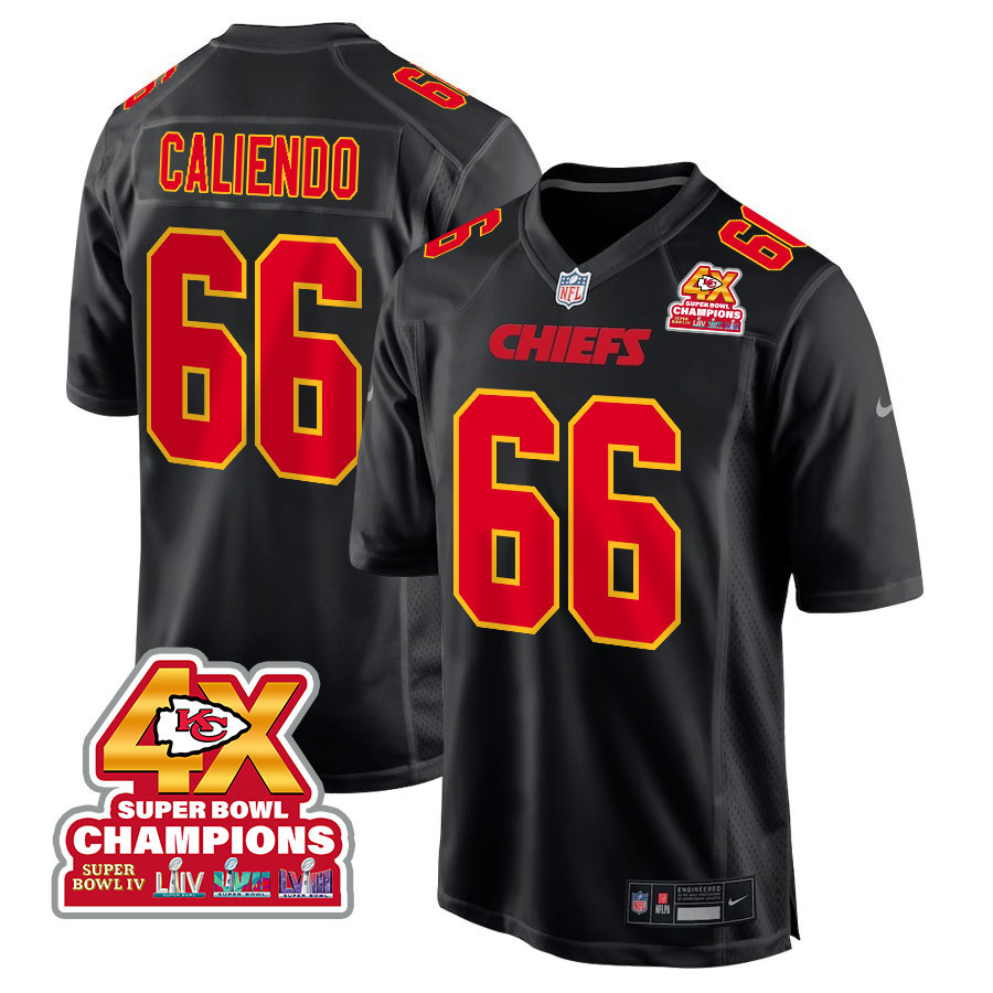 Mike Caliendo 66 Kansas City Chiefs Super Bowl LVIII Champions 4X Fashion Game Men Jersey - Carbon Black JS9397 nicesnker