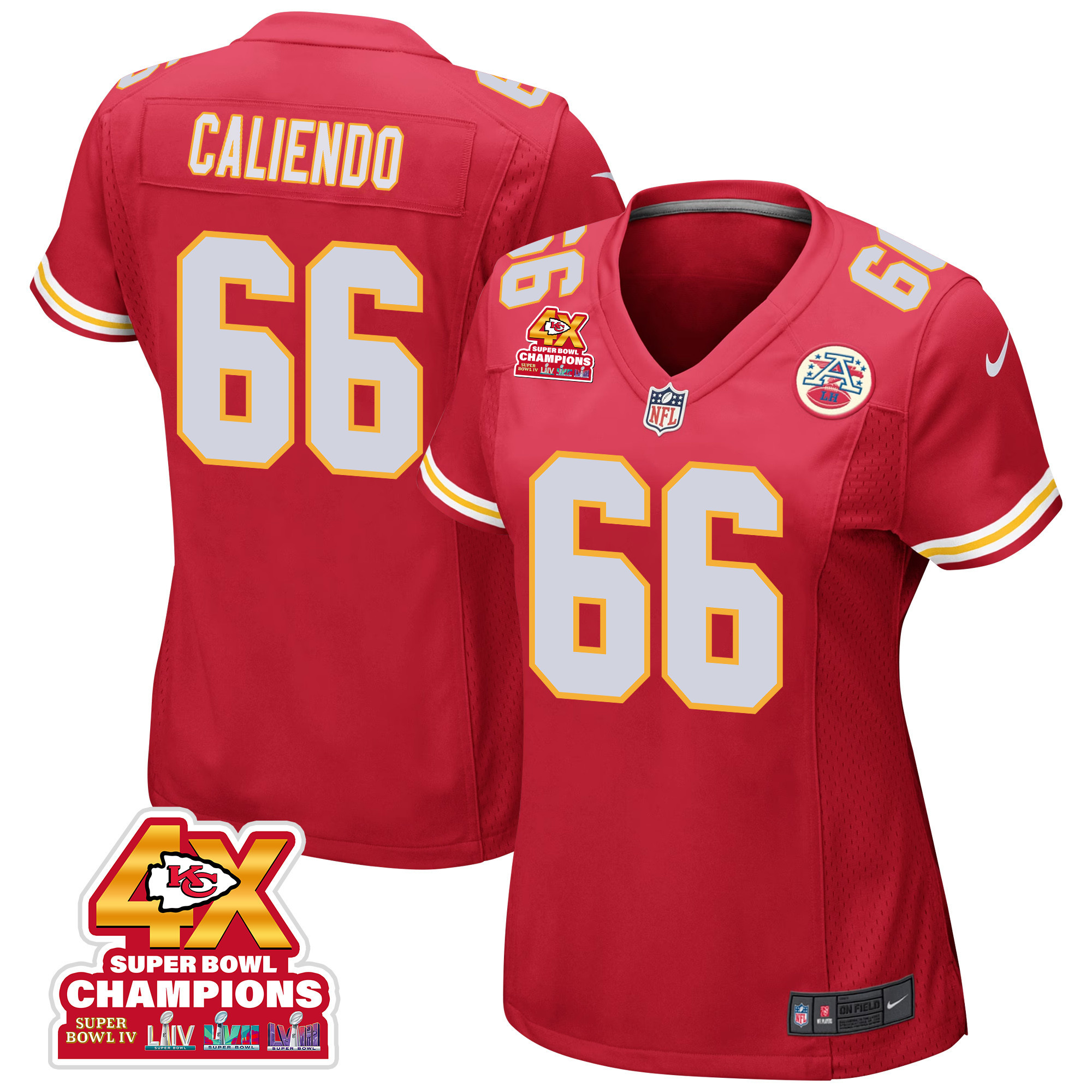 Mike Caliendo 66 Kansas City Chiefs Super Bowl LVIII Champions 4X Game Women Jersey - Red JS1533 nicesnker