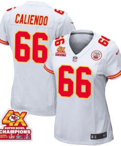 Mike Caliendo 66 Kansas City Chiefs Super Bowl LVIII Champions 4X Game Women Jersey - White JS6412 nicesnker