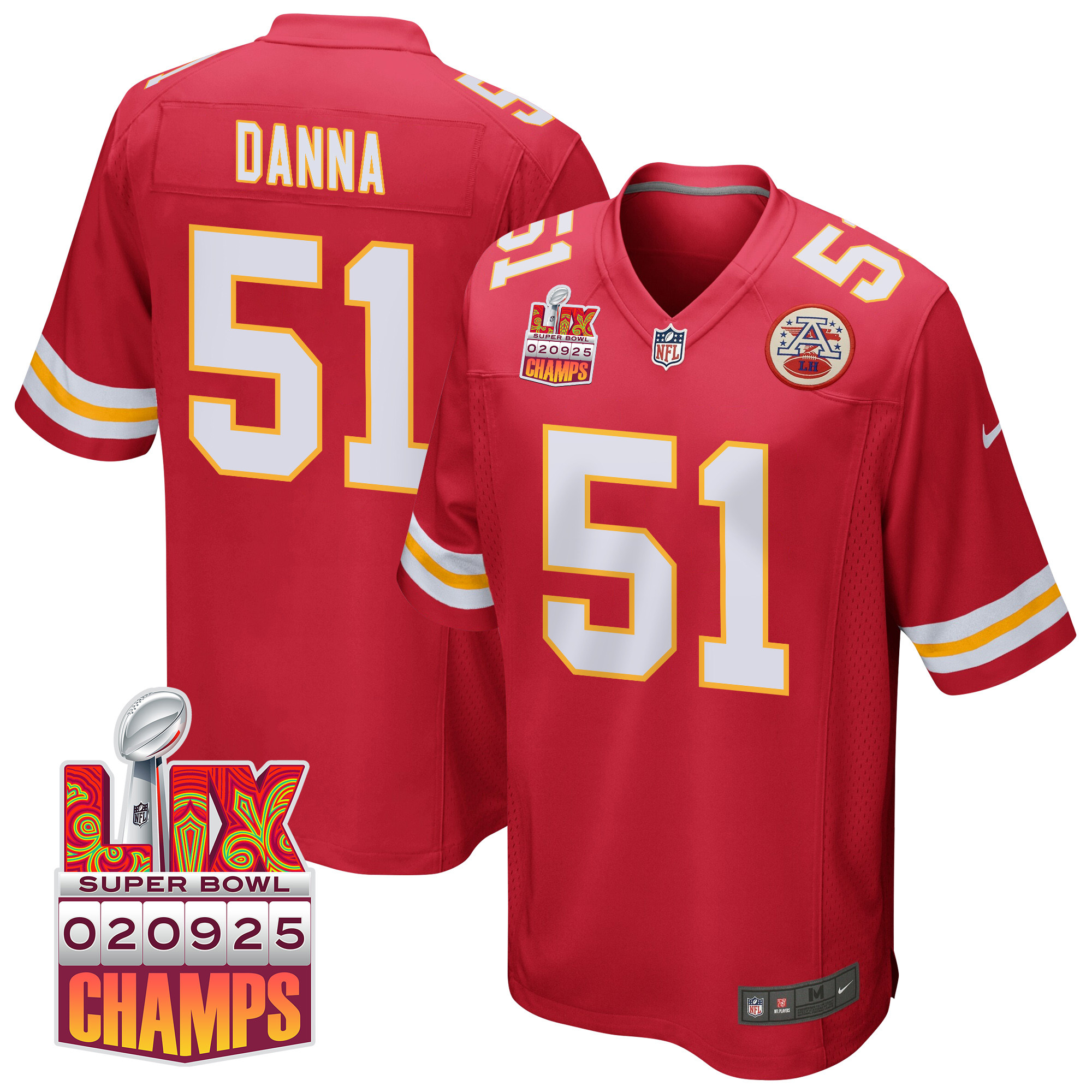 Mike Danna 51 Kansas City Chiefs Super Bowl LIX Champions Patch Game Men Jersey - Red JS1938 nicesnker