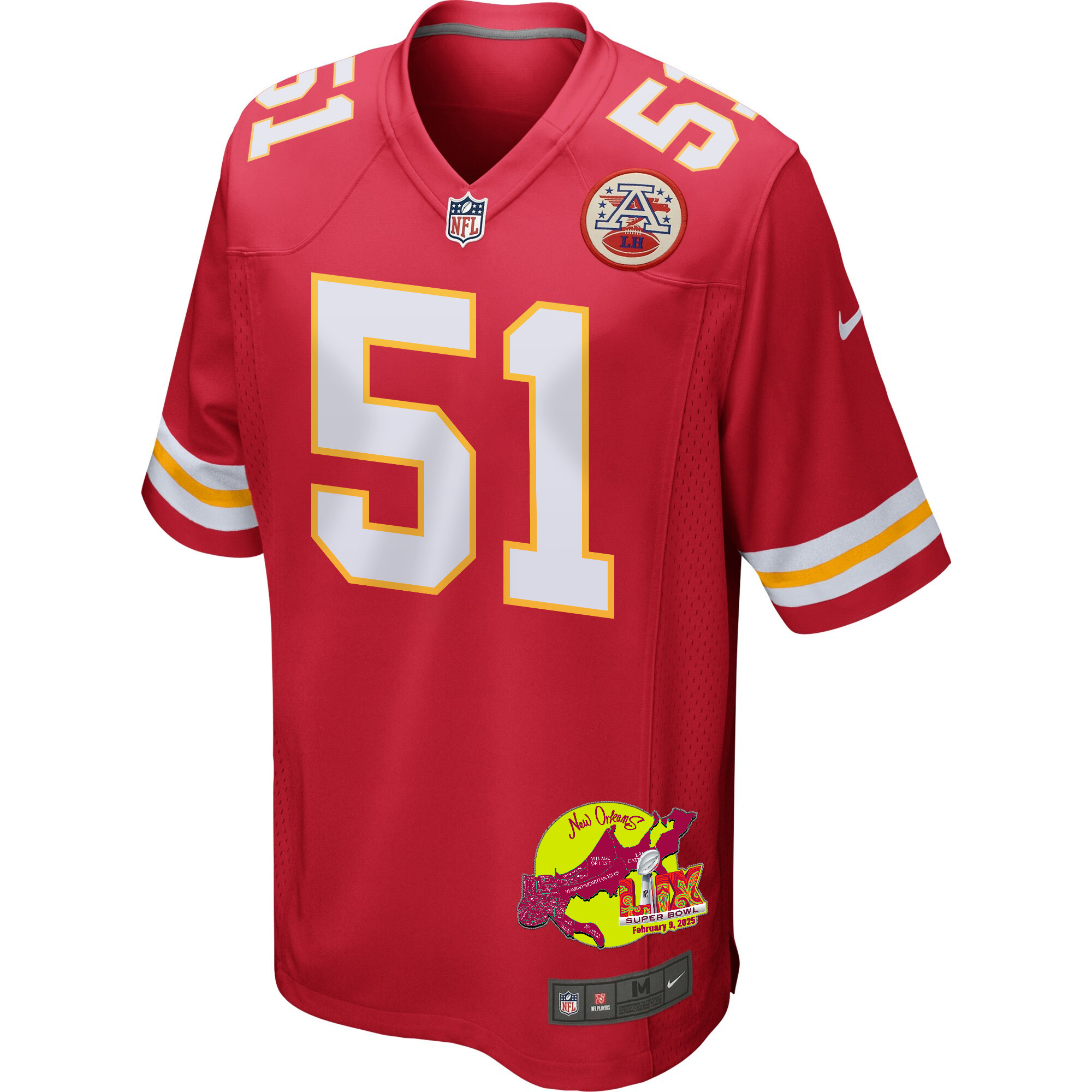 Mike Danna 51 Kansas City Chiefs Super Bowl LIX New Orleans Patch Game Men Jersey - Red JS2856 nicesnker - Image 3