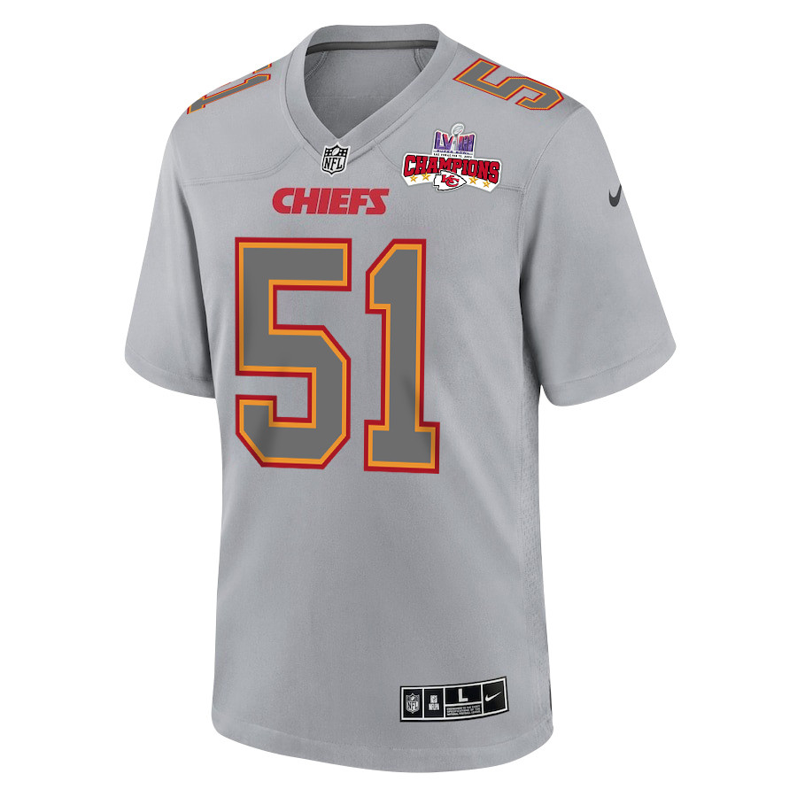 Mike Danna 51 Kansas City Chiefs Super Bowl LVIII Champions 4 Stars Patch Atmosphere Fashion Game Men Jersey - Gray JS3076 nicesnker - Image 2